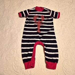 Hatley boys or girls 6-12 months short sleeve lobster romper blue red white VGUC